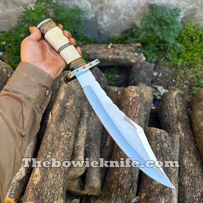 Top Best Bowie Knife High Polished Stainless Steel Blade Bone Handle With Leather Sheath DK-256