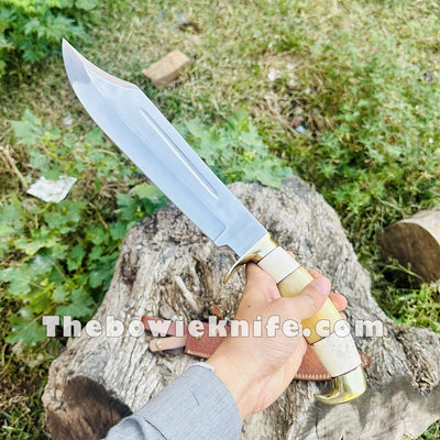 Best Bowie Knife Sharp Steel Blade Bone Handle Brass Guard And Pommel With Knife Sheath TBK-1017