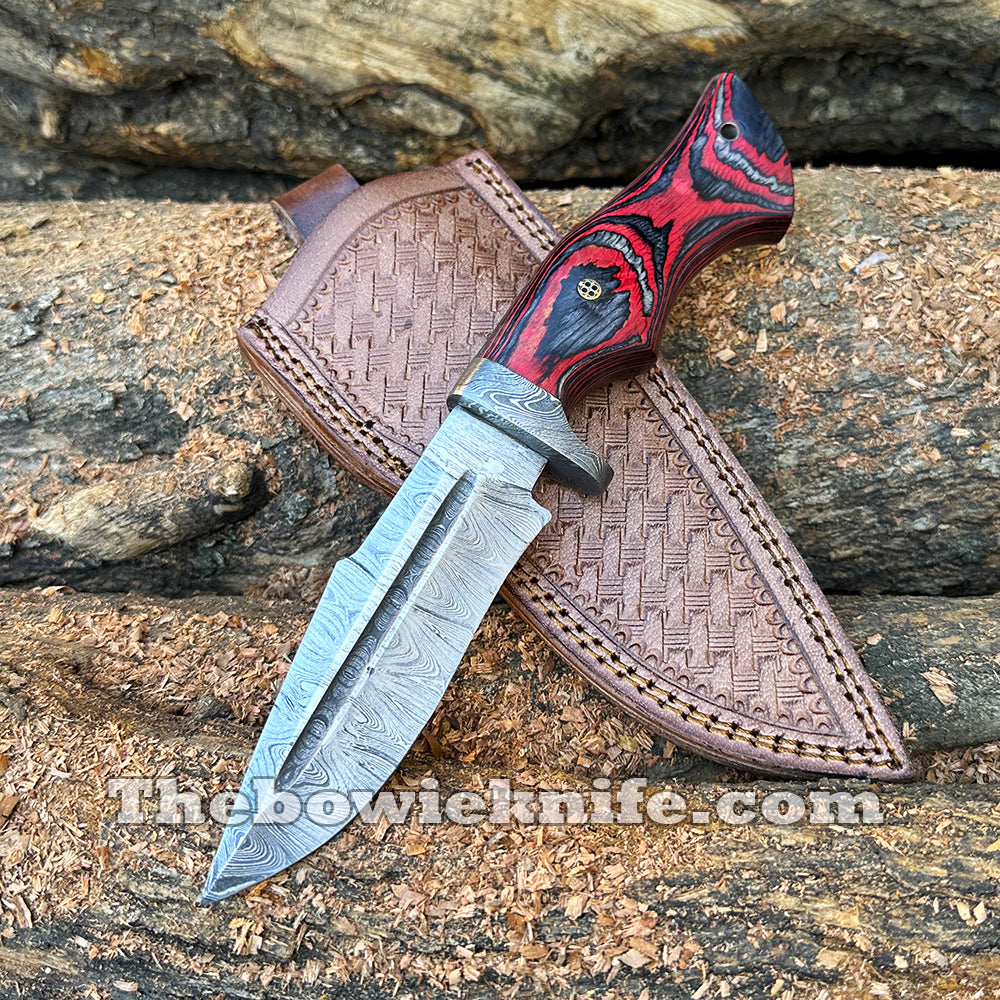 Damascus Knife Handmade Hunting Knife Pakka Wood With Sheath DK-247 – The  Bowie Knife