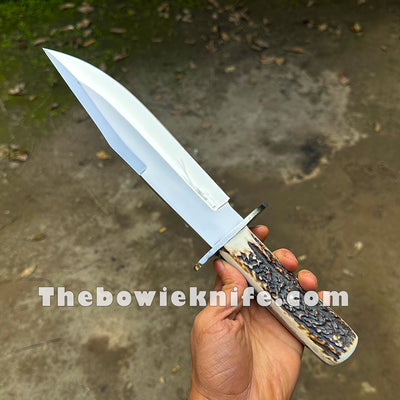 Custom Hunting Bowie Knife High Polished Blade Stag Handle Full Tang DK-236