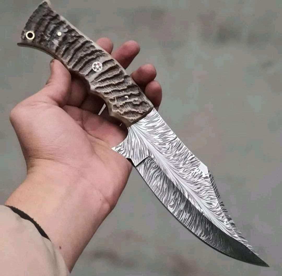 Custom Feather Damascus Steel Bowie Knife DK-200