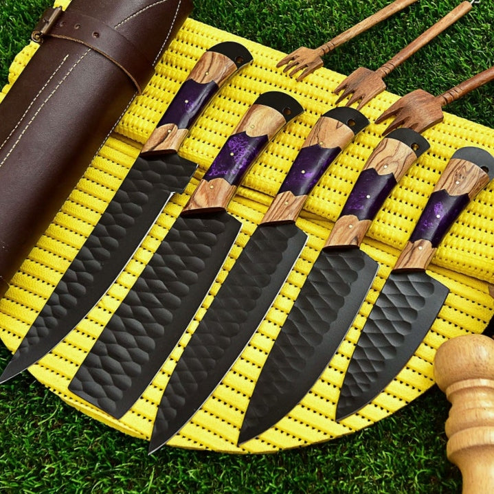 Chef Knife Set 5 Pieces With Leather Bag The Bowie Knife chef-knife-set-5-pieces-with-leather-bag-the-bowie-knife