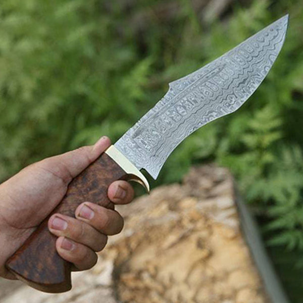 Damascus Steel Knife 9 Custom Fixed Blade Knife With Rose Wood