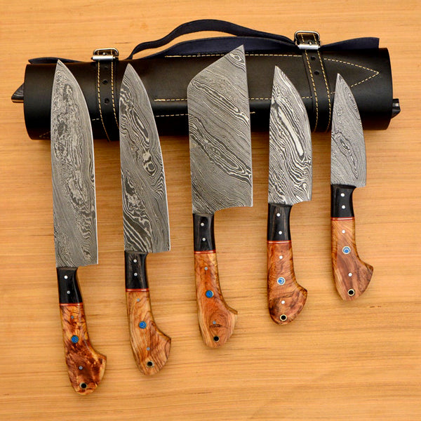 Premium Damascus Chef Knife Set Handmade Kitchen Knives CKS-017 - %Bowie  Knife Shop%