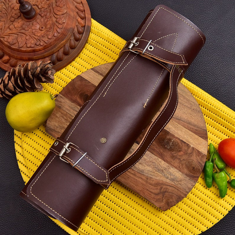Custom Handmade Kitchen Chef Knife Set With Leather Bag
