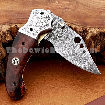 Pocket Knife - Damascus Blade Bone Handle FK-018