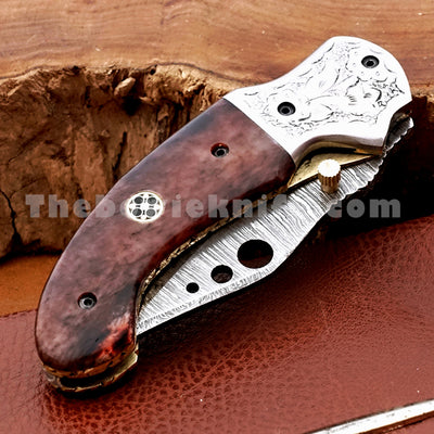Pocket Knife - Damascus Blade Bone Handle FK-018