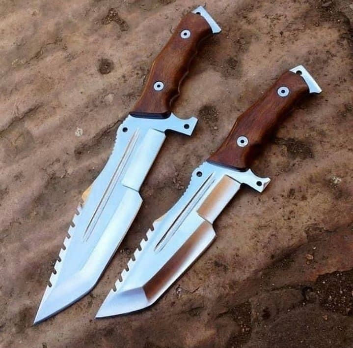 Pair Of Tactical Hunting Knives Rose Wood Handle With Sheath