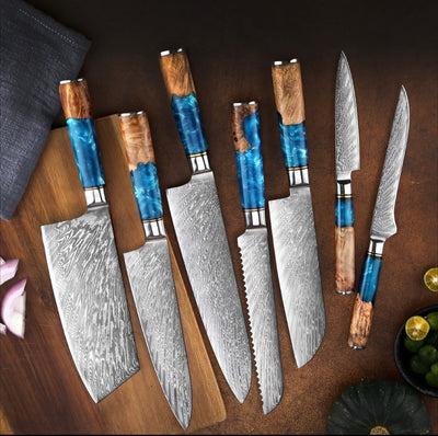 7 Pieces Chef Knife Set With Leather Bag