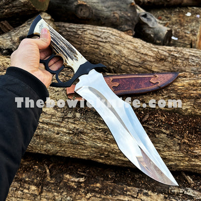 Personalized Bowie Knife Stag Handle Brass Knuckle Knife Handmade Leather Sheath BK-05