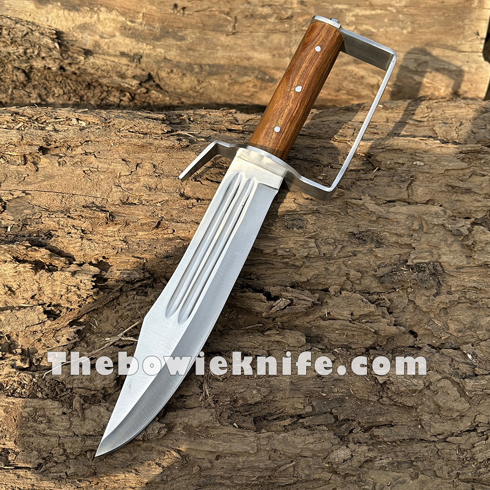 Handmade D-Guard Bowie Knife Stainless Steel Blade Rose Wood Handle With Leather Sheath DK-238