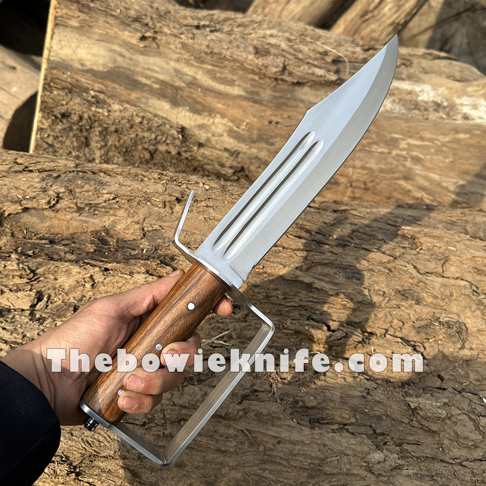 Handmade D-Guard Bowie Knife Stainless Steel Blade Rose Wood Handle With Leather Sheath DK-238