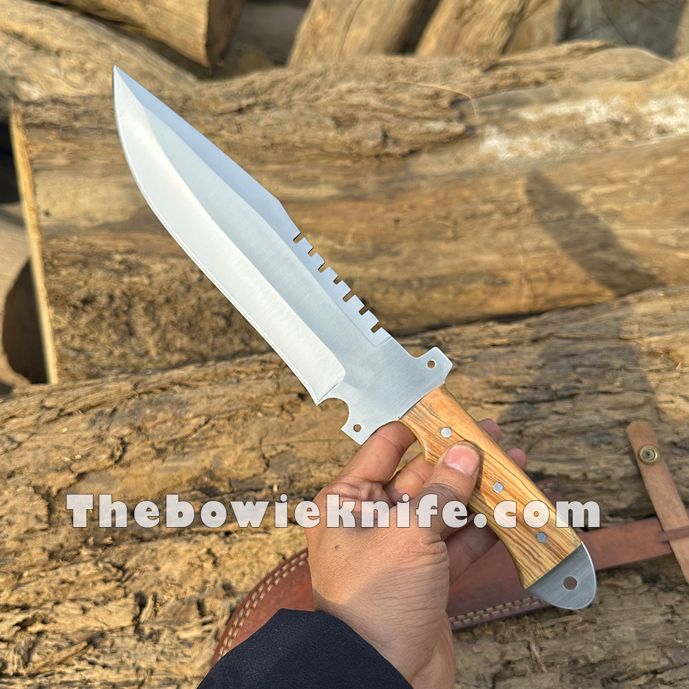 Tactical Bowie Knife Full Tang Hunting Knife Ash Wood Handle With Leather Knife Sheath DK-237