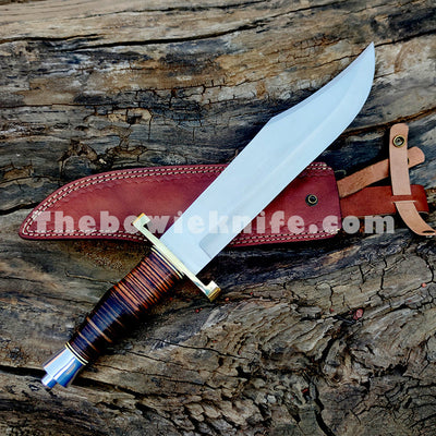 Pro Sharped Edge Bowie Knife Full Tang Brass Guard Steel Pommel Leather Handle TBK-1011