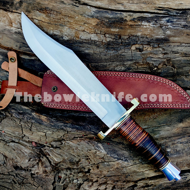 Pro Sharped Edge Bowie Knife Full Tang Brass Guard Steel Pommel Leather Handle TBK-1011