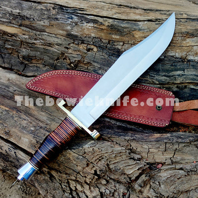 Pro Sharped Edge Bowie Knife Full Tang Brass Guard Steel Pommel Leather Handle TBK-1011