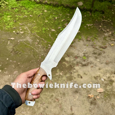 Handmade Bowie Knife Steel Blade Full Tang Rose Wood With Leather Sheath DK-240