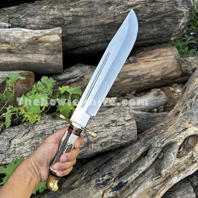 Bowie Knife 2023 Custom Handmade Stainless Steel Blade Stag Handle BK-07