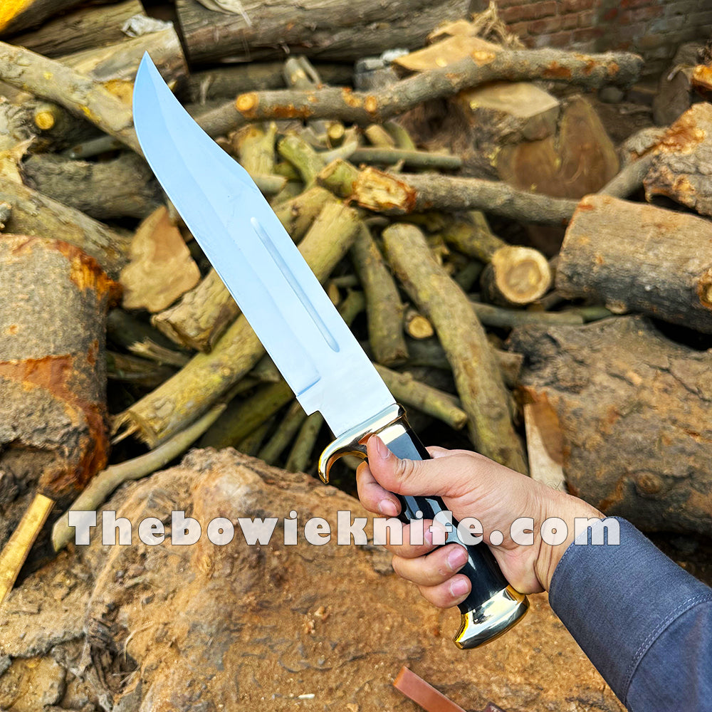 Online 12 inches D2 tool steel custom made Bowie hunting knife bull horn handle