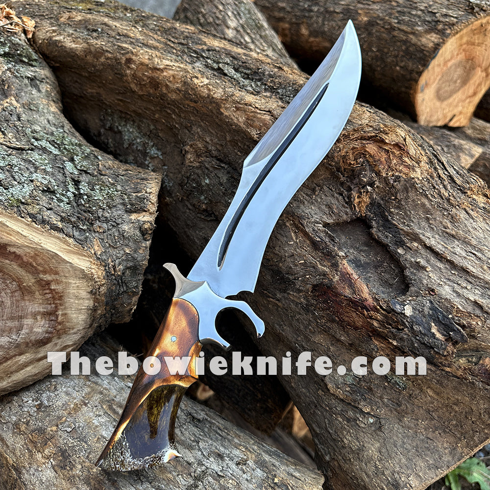 Custom Best Bowie Knife 2024 Steel Blade And Guard Burnt Bone Handle BK-011