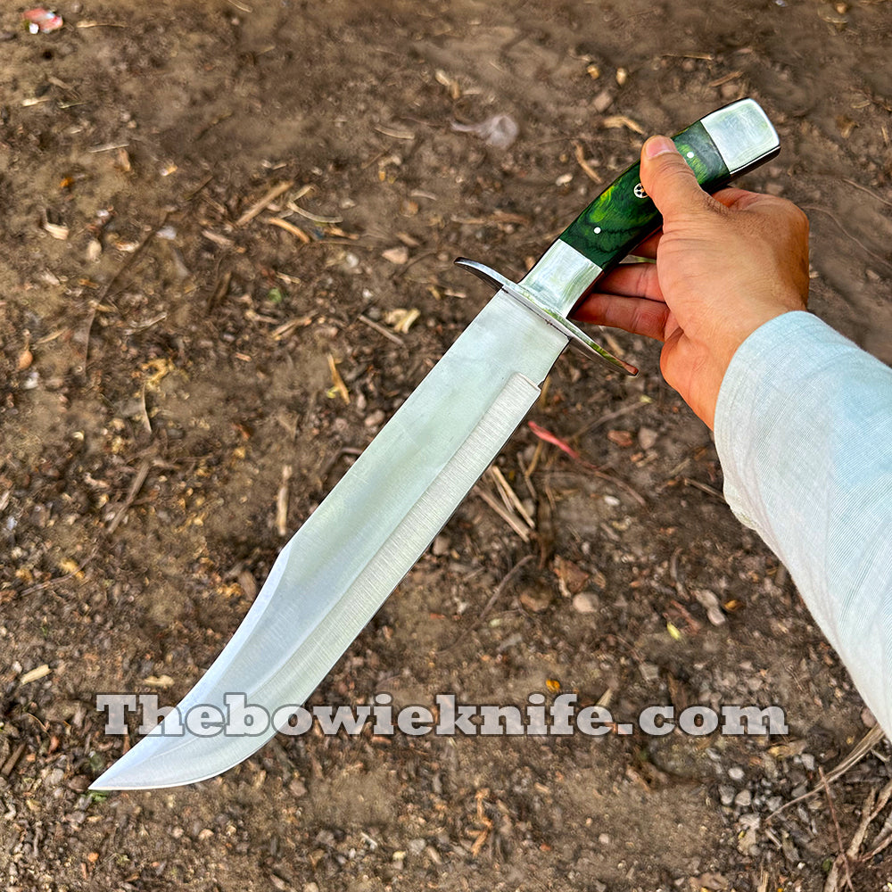 Bowie Knife Steel Blade Green Dollar Sheet Handle With Leather Sheath DK-258