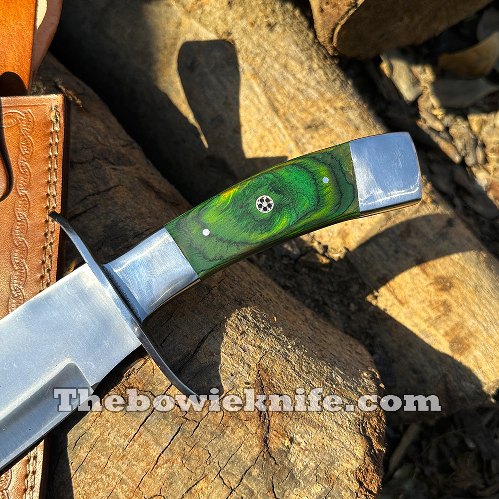 Bowie Knife Steel Blade Green Dollar Sheet Handle With Leather Sheath DK-258