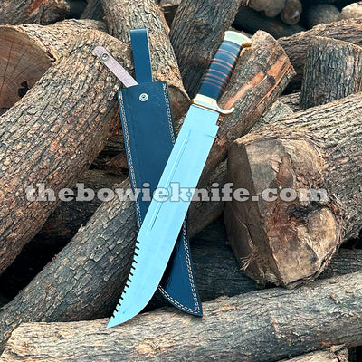 Best Bowie Knife Stainless Steel Blade Leather Handle Brass Guard And Pommel With Leather Sheath DK-263