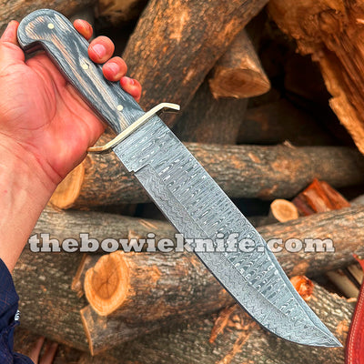 Classic Western Bowie Knife Damascus Steel Blade Wood Handle With Sheath DK-262