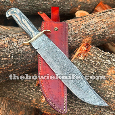 Classic Western Bowie Knife Damascus Steel Blade Wood Handle With Sheath DK-262