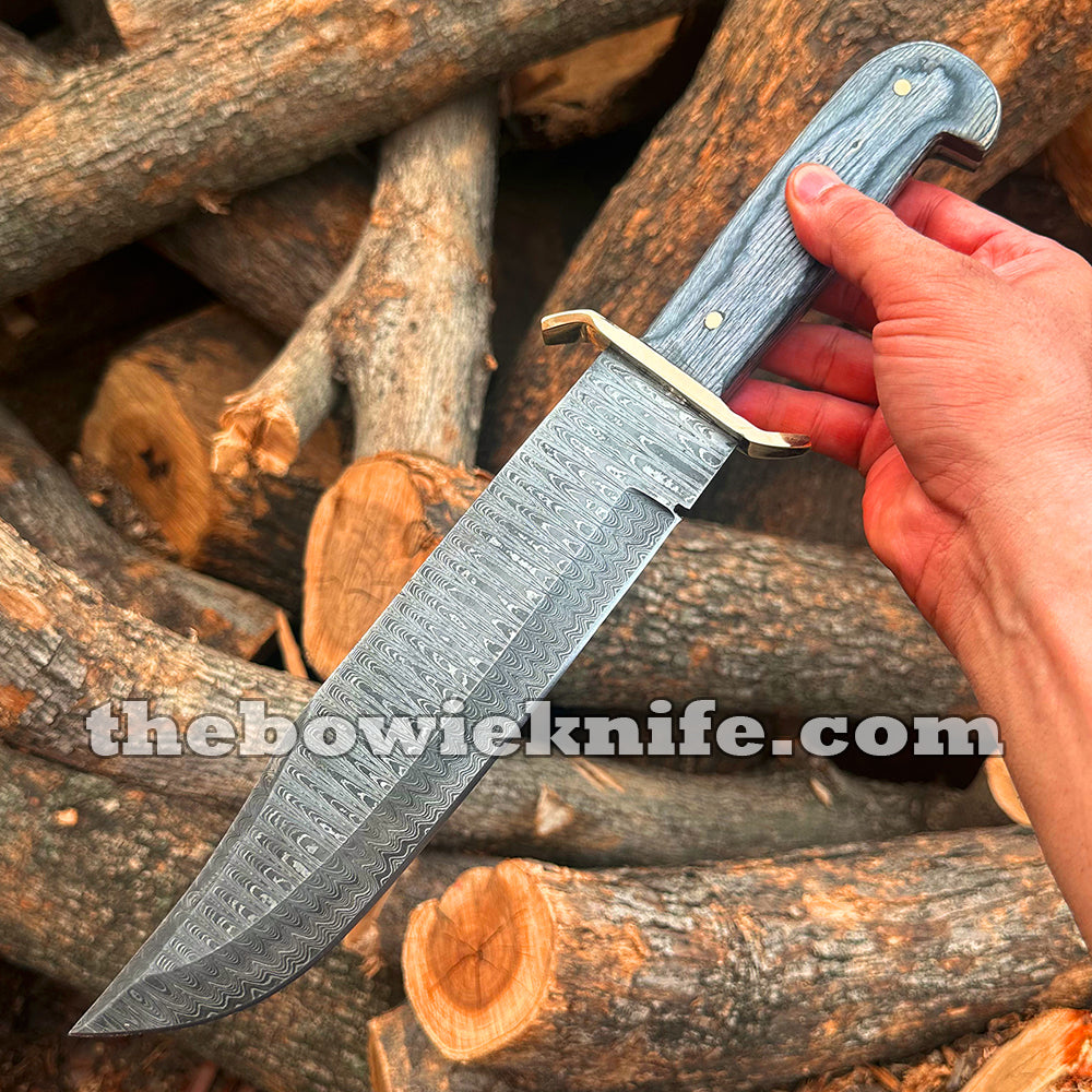 Classic Western Bowie Knife Damascus Steel Blade Wood Handle With Sheath DK-262