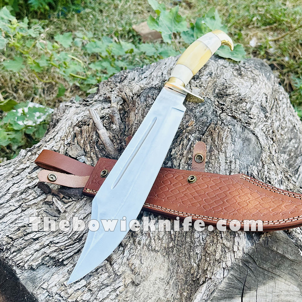 Bad To The Bone™ Behemoth Bowie Knife And Sheath - J2 Stainless Steel  Blade, TPU Handle Scales, Stainless Steel Pins - Length 20