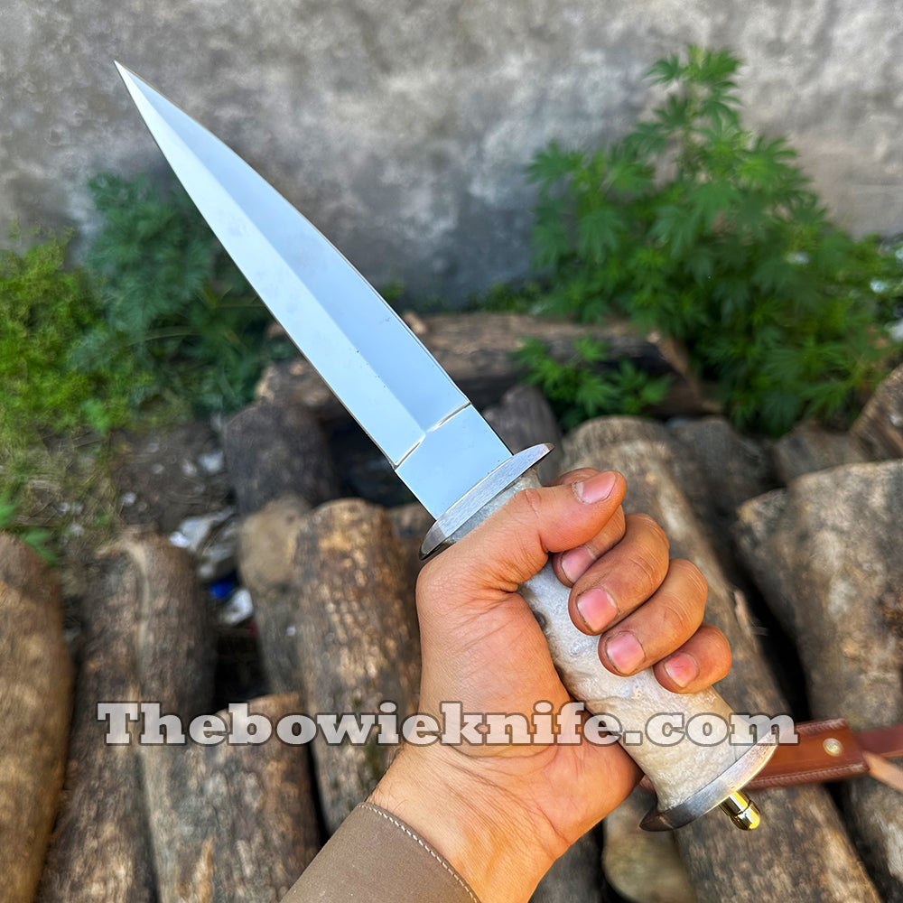 Best Dagger Knife High Polished Steel Blade White Resin Handle With Leather Sheath DK-257