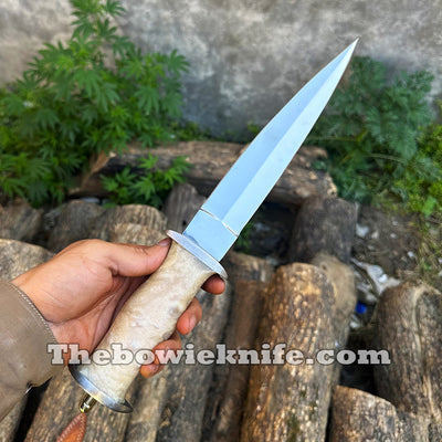 Best Dagger Knife High Polished Steel Blade White Resin Handle With Leather Sheath DK-257