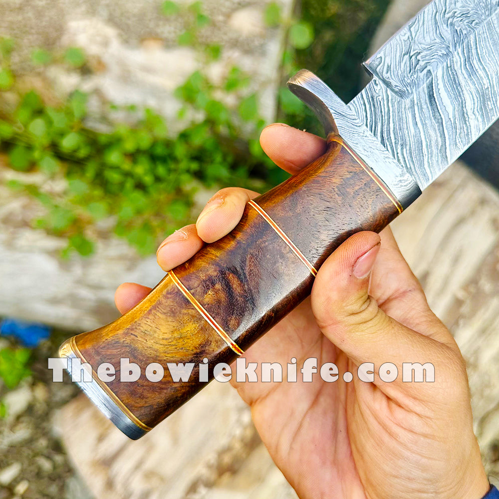 Custom Handmade Damascus Steel outlets Hunting Bowie Knife With Wood Handle & Sheath