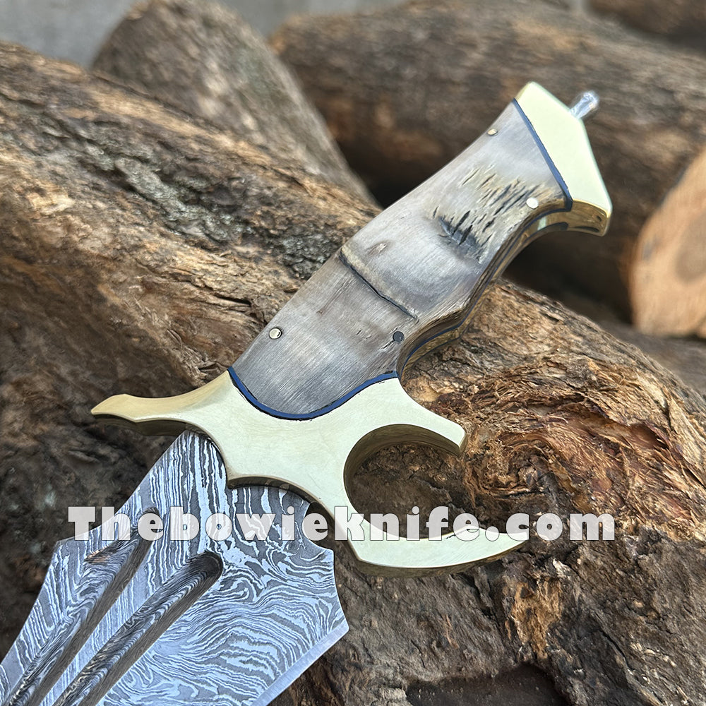 MHM Blades - Gorgeous Custom Handmade Damascus Steel Hunting Bowie Knife With Brass Guard hotsell And Horn Handle - Damascus Knife, Bowie Knife