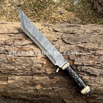 Tanto Knife - Damascus Knife - Bull Horn Handle With Knife Sheath Dk-227