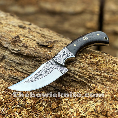 Custom Hunting Knife Hand Engraved Steel Blade Full Tang With Leather Sheath DK-259