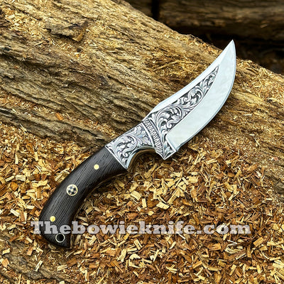 Custom Hunting Knife Hand Engraved Steel Blade Full Tang With Leather Sheath DK-259