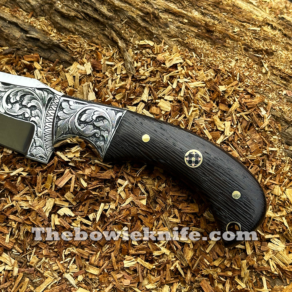 Custom Hunting Knife Hand Engraved Steel Blade Full Tang With Leather Sheath DK-259