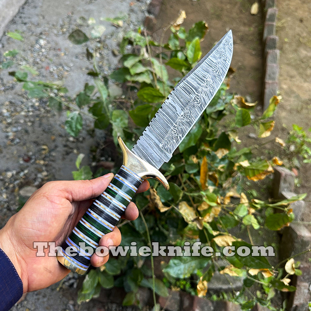 Custom Hunting Knife Handmade Damascus Knife Brass Guard And Pommel With Sheath DK-253