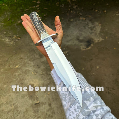 Custom Hunting Bowie Knife High Polished Blade Stag Handle Full Tang DK-236