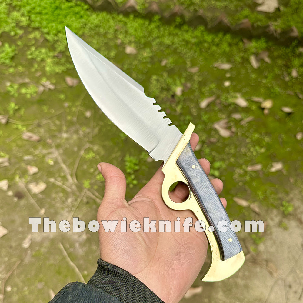 Bowie Knife Kukri Style Full Tang Knife Steel Blade Wood And Brass Handle With Leather Sheath DK-242