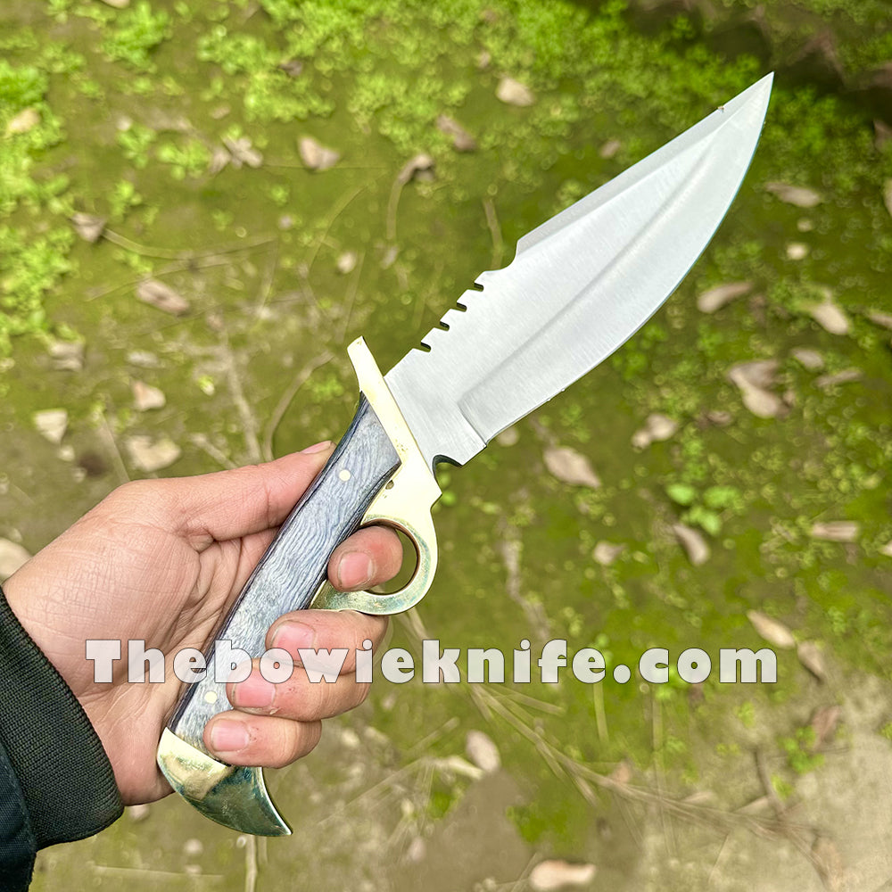Bowie Knife Kukri Style Full Tang Knife Steel Blade Wood And Brass