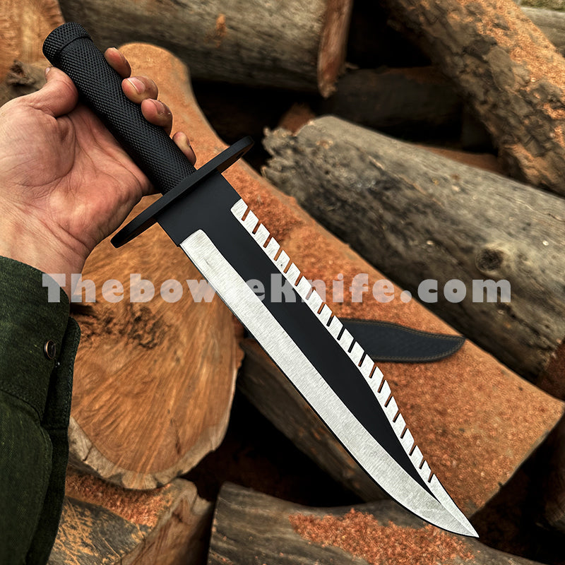 Rambo Knife Replica Bowie Knife Clip Point Sharped Edge Compass On Top Handle TBK-1007