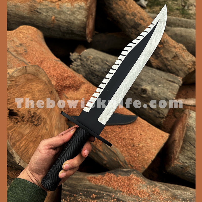Rambo Knife Replica Bowie Knife Clip Point Sharped Edge Compass On Top ...