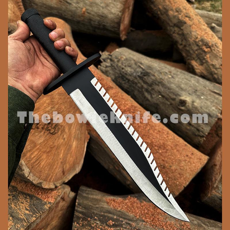 Rambo Knife Replica Bowie Knife Clip Point Sharped Edge Compass On Top Handle TBK-1007