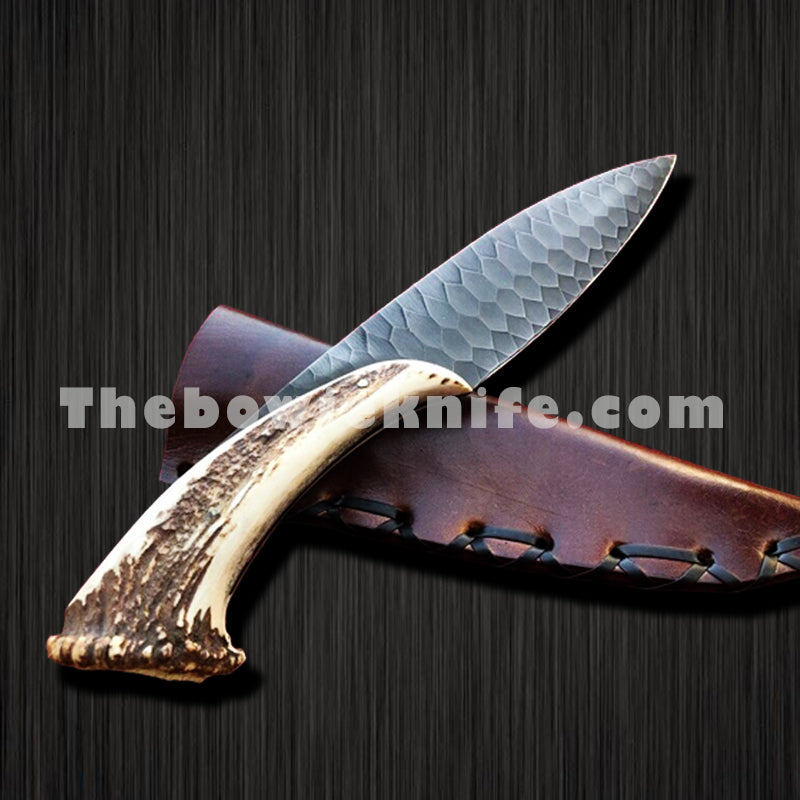 Crown Stag Handle Knife Hunting Knife Hand Forged Antler Knife DK-187
