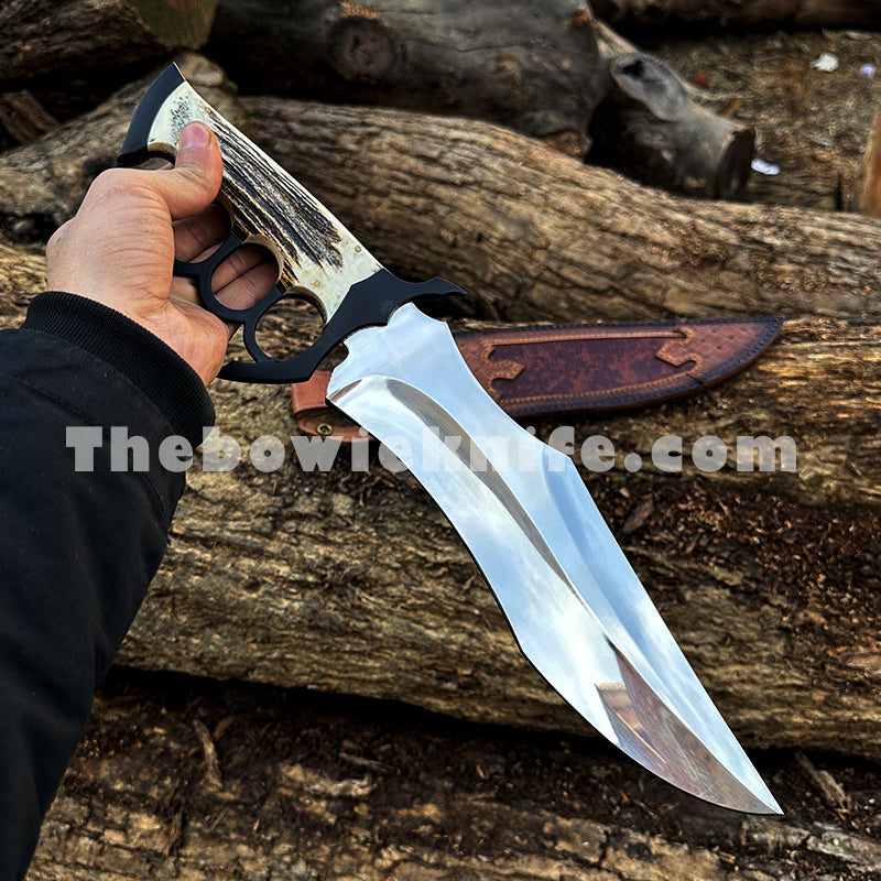Personalized Bowie Knife Stag Handle Brass Knuckle Knife Handmade