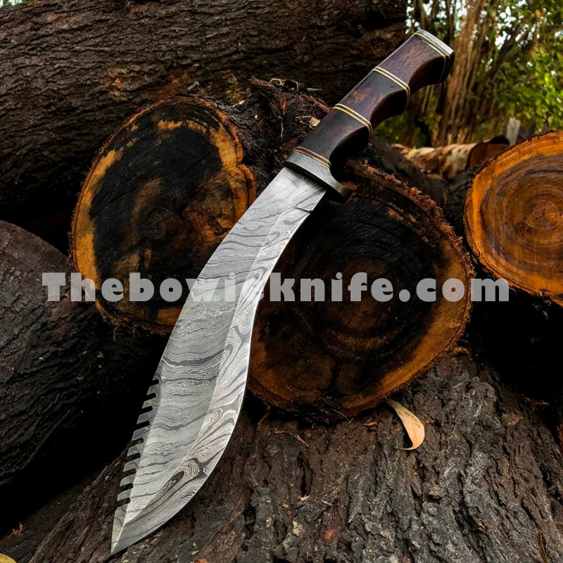 Kukri Knife Damascus Steel Rose Wood Handle DK-179