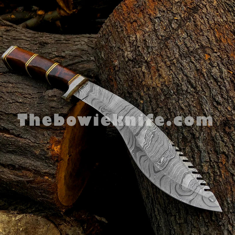 Kukri Knife Damascus Steel Rose Wood Handle DK-179